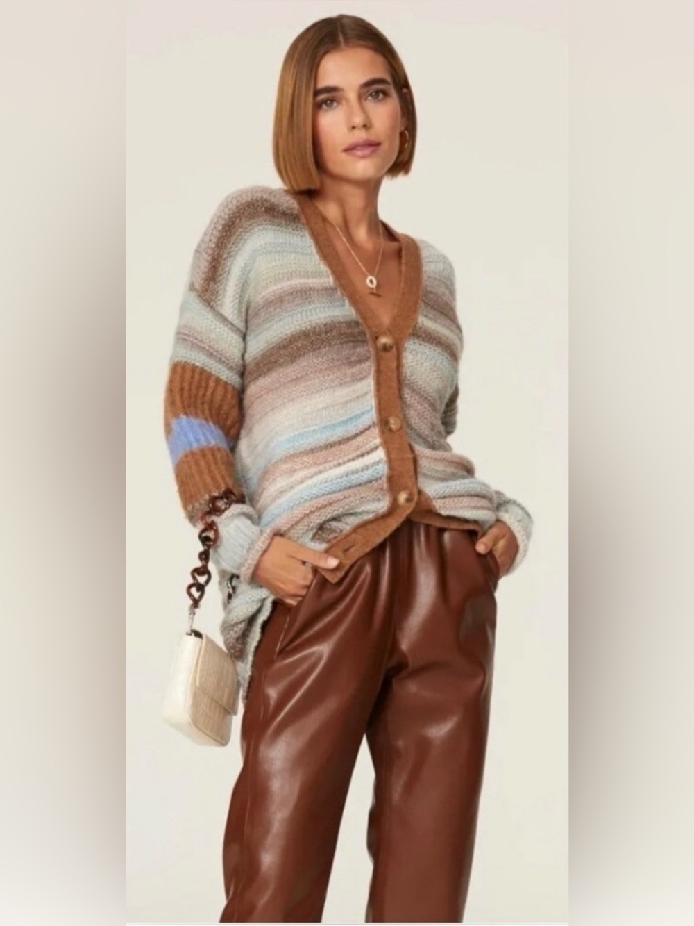 $258 Anthropology Sita Murt  Wool Blend Sweater Cardigan Brown Blue Boho Peasant